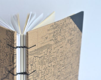 Handbound Hamilton Journal with Black Corners, Kraft Brown Coptic Notebook, Hard Cover Hamilton Neighbourhoods Journal