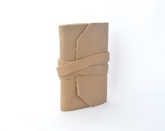 Light Brown Leather Journal, Blank Leather Notebook Pocket Size, Hand Bound Leather Wrap Around Journal