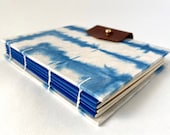 Blue White Hand bound Journal, Hand Dyed Indigo Shibori Sketchbook, Hardcover Blank Book