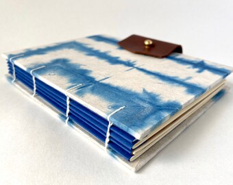 Blue & White Hand bound Journal, Hand Dyed Indigo Shibori Sketchbook, Hardcover Blank Book