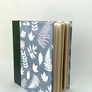 Grey Green and White Handbound Journal, Leaves Starburst Album, Blue Gray Hardcover Sketchbook image 6