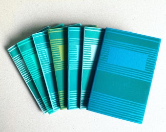 Lake Blue Lines & Colour Block Softcover Notebooks, Lino Printed Journal