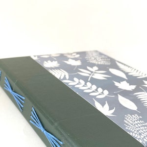 Grey Green and White Handbound Journal, Leaves Starburst Album, Blue Gray Hardcover Sketchbook image 3