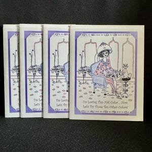 NAILS - Set of 4 Notecards w/humorous illustrations w/funny sayings, girlfriend gifts, invitations