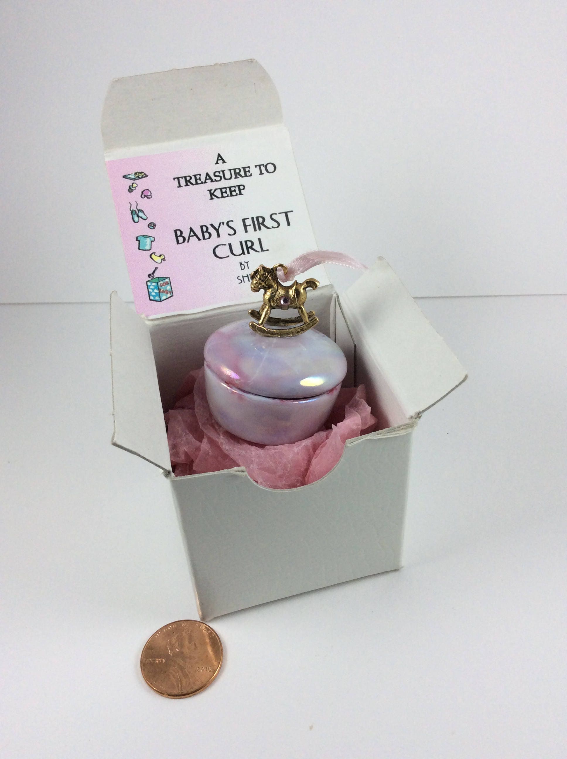 First Tooth and First Curl Pink or Blue Owl Keepsake Boxes Baby Shower Gift 