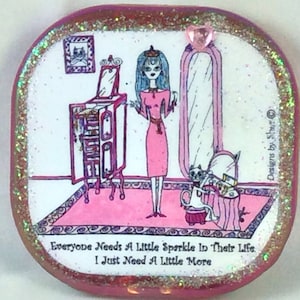 SPARKLE Compact mirror, cat, Lulu, whimsical funny sayings, girlfriend gifts, bridesmaid gifts, humorous illustration by Sher image 1