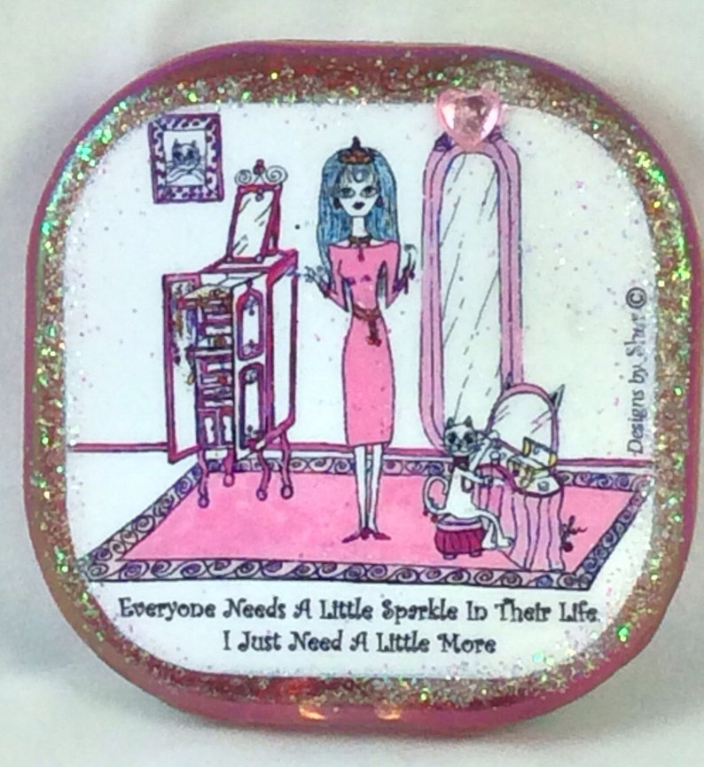 SPARKLE Compact mirror, cat, Lulu, whimsical funny sayings, girlfriend gifts, bridesmaid gifts, humorous illustration by Sher image 1