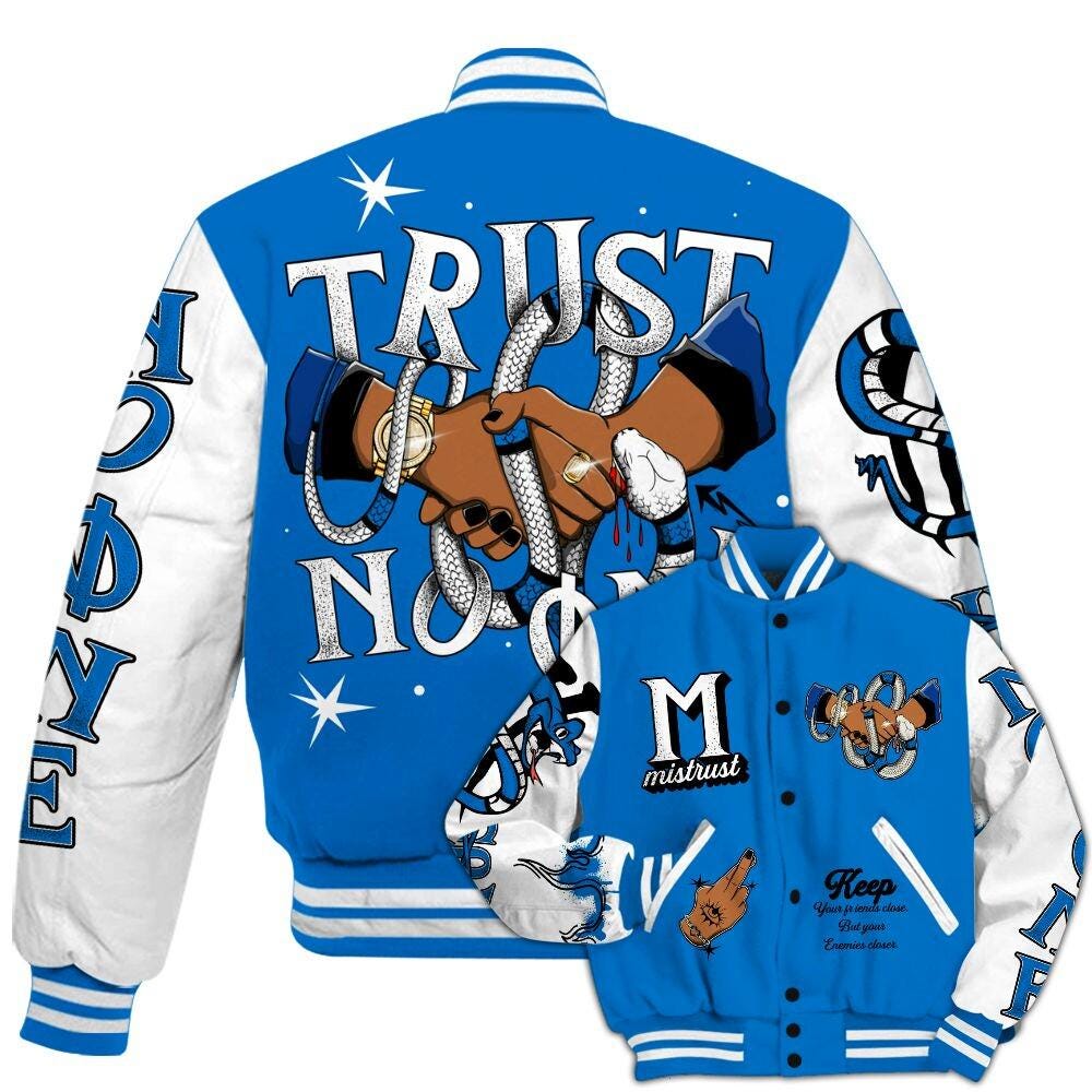 Discover Dunkare Blueberry 12s Baseball Varsity Jacket, Trust No One Snake-Bite Street Style All Over Print Letterman Jackets