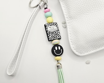 Handmade Bag Charm with Composition Book Focal Bead - Soft Pastel Accessories
