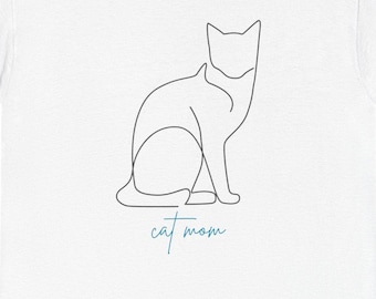 Minimalist Cat Line Art T-Shirt: Unisex Cotton Tee, Cat Lover Gift