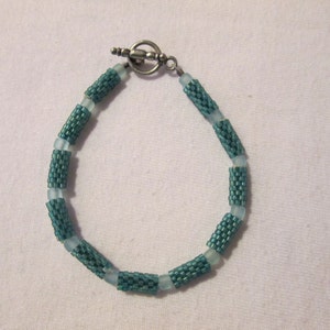 Forest Green and Baby Blue Delica Beaded Bracelet