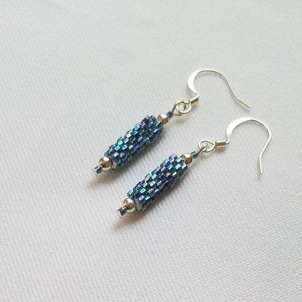 Aegean Blue Woven Delicas Beaded Earrings