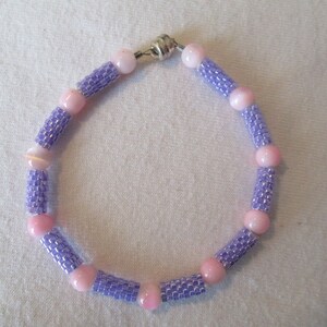Lilac and Pink Glass and Delica Beaded Bracelet
