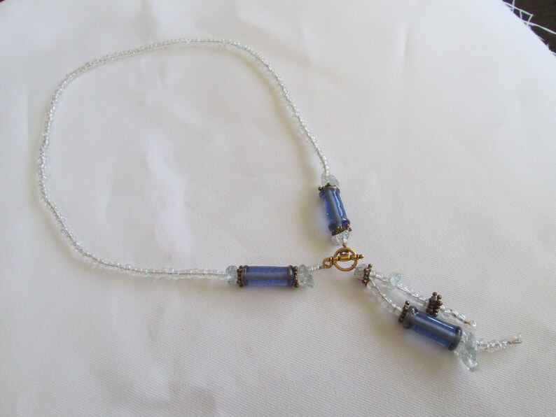 Clear and Periwinkle Backwards Necklace