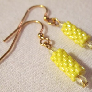 Daisy Yellow Delica Beaded Earrings