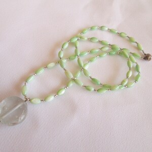 Pale Green and Silver Mother of Pearl and Glass Necklace