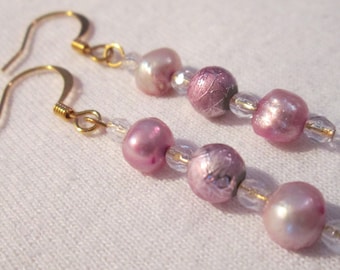 Pink Pearl and Crystal Earrings