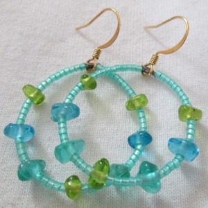 Seafoam and Lime Dangle Hoop Earrings