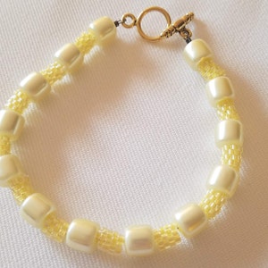 Yellow Pearly Glass and Delica Beaded Bracelet