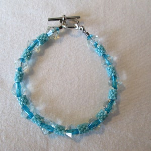 Sky Blue Glass and Delica Beaded Bracelet