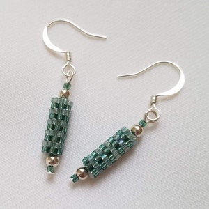 Teal Striped Woven Delicas Beaded Earrings