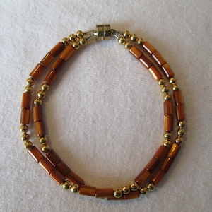 Brown Mother of Pearl and Gold Double Strand Bracelet