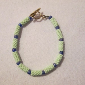 Pale Green and Sapphire Blue Delica Beaded Bracelet