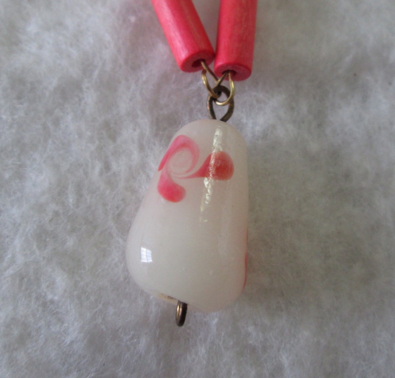 Bright Pink Wood and Glass Necklace