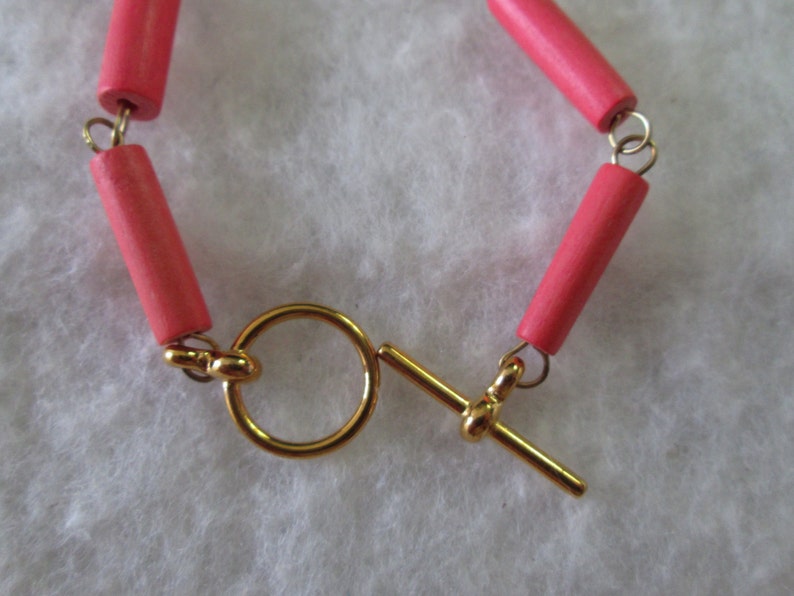 Bright Pink Wood and Glass Necklace