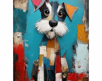 Premium Quality Jigsaw Puzzle, Cute Schnauzer Dog Portrait, Colorful Collage Art, 300 - 500 - 1000 Pieces, Made From Dence Thick Clipboard
