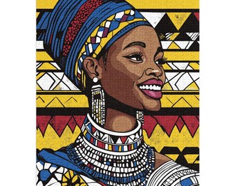 Beautiful Black Woman Jigsaw Puzzle • Art Illustration • 252 / 500 / 1000 / 2000 pieces • Afrocentric Gift for Her • African Heritage Series