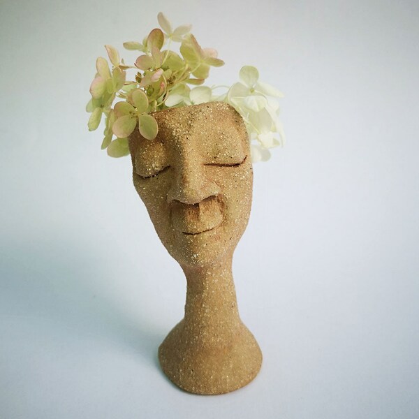 Happy Handmade Pot head Clay Face Planter