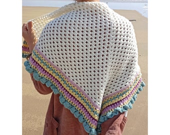 Handmade cotton and merino crochet shawl