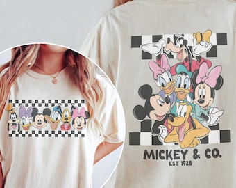 Comfort Colors® Retro Mickey & Co Est 1928 Shirt, Mickey And Friends, Disney Family Vacation Checkered Tee, Disneyland Tee, Disney Trip Tee
