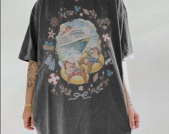 Retro Sailor Chip n Dale Pool Raft Watercolor Shirt, Vintage Disney Cruise Line Shirt, Cruise Trip Matching Outfit, DCL Family Trip 2026 Tee
