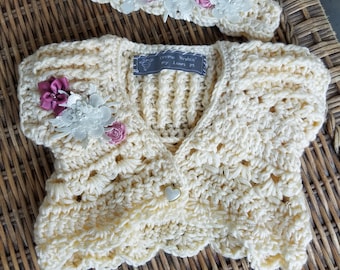 Organic Cotton Lacy Crop Baby and Toddler Sweater for Spring-Summer
