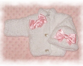 Creme Brulee Soft Fleece Chenille Sweater & Hat -5 Infant Sizes including Preemie-FREE Shipping