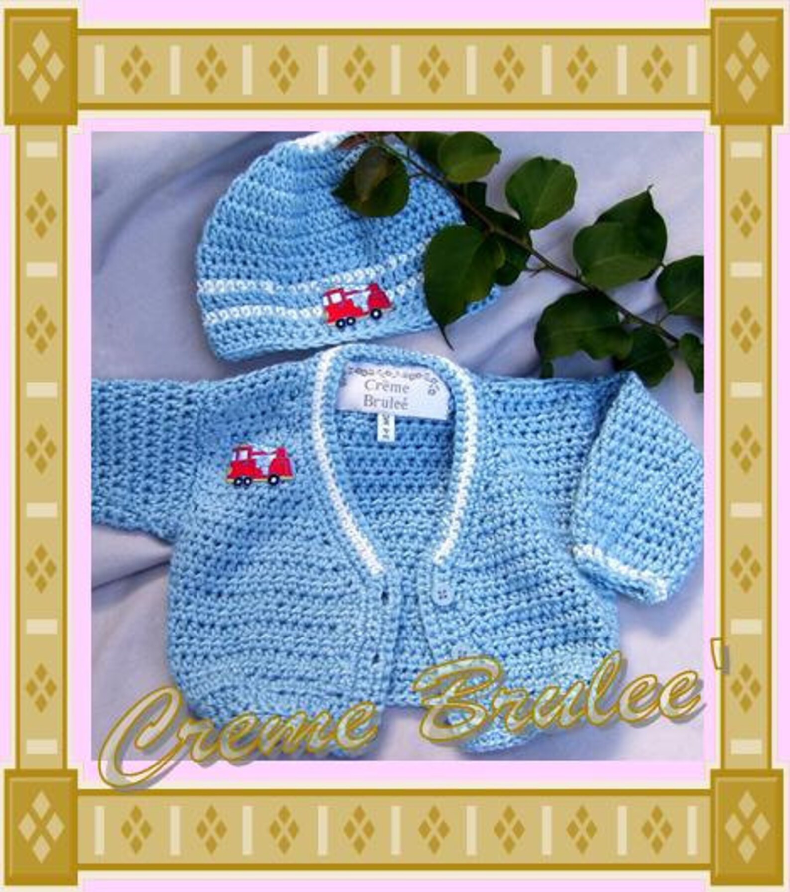 Creme Brulee' Baby Boy Sweater and Hat Set future Firefighter four