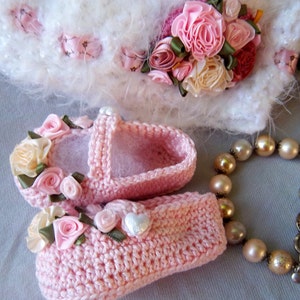 Booties and Hat Creme Brulee Shabby Chic Luxury for Preemie or infant FREE Shipping image 2