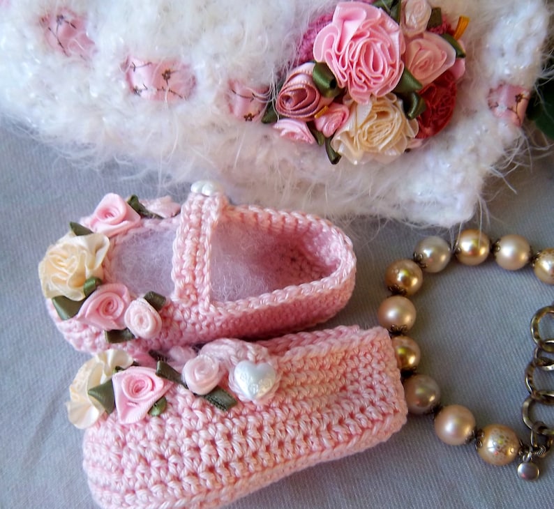 Booties and Hat Creme Brulee Shabby Chic Luxury for Preemie or infant FREE Shipping image 2