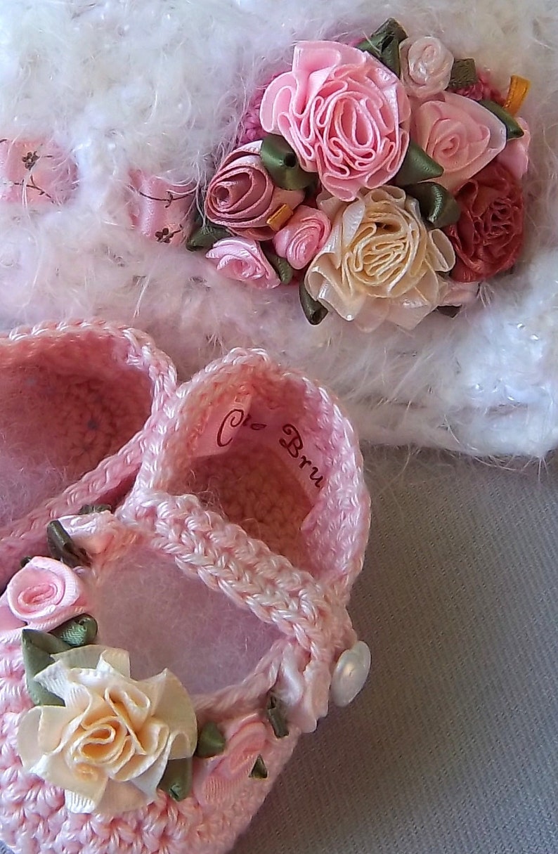 Shabby Chic Luxury Baby Hat and Booties Set offers Rich, delicious comfort for Baby FREE Shipping image 4