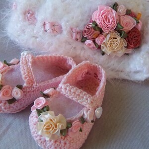 Booties and Hat Creme Brulee Shabby Chic Luxury for Preemie or infant FREE Shipping image 3