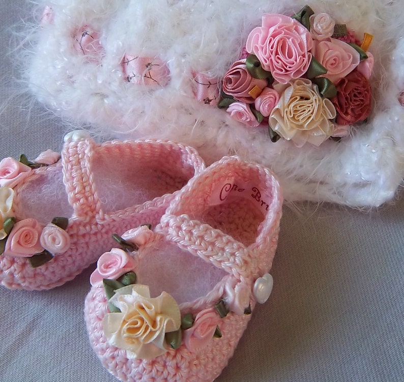 Booties and Hat Creme Brulee Shabby Chic Luxury for Preemie or infant FREE Shipping image 3