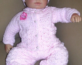 Creme Brulee -3 Piece Pink Rosebud Layette for Newborn to 3 months-With long pant for Winter Chill