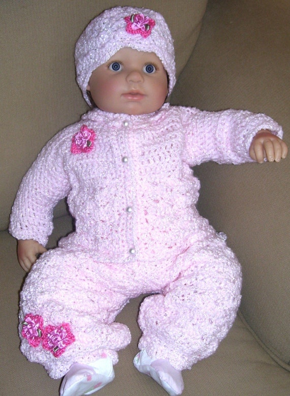 Creme Brulee -3 Piece Pink Rosebud Layette for Newborn to 3 months-With long pant for Winter Chill