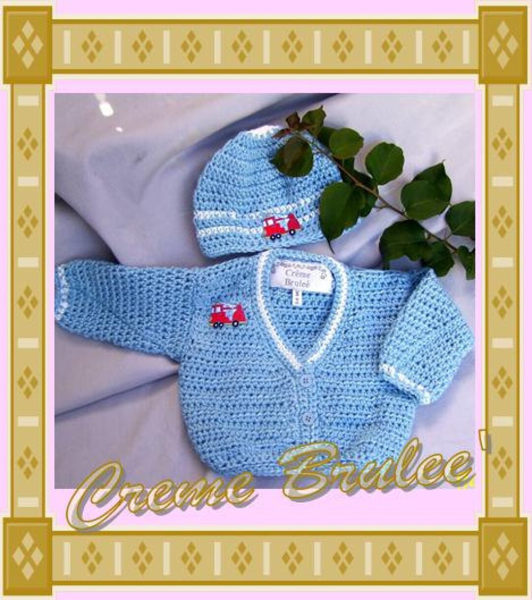 Creme Brulee' Baby Boy Sweater and Hat Set future Firefighter four