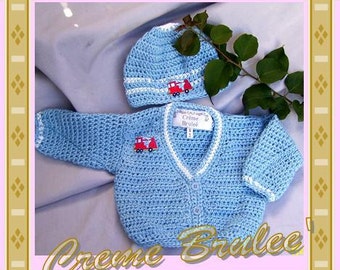 Creme Brulee' Baby Boy Sweater and Hat Set -Future Firefighter -Four Infant Sizes.