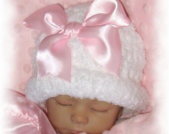 Creme Brulee Winter Warmth -Snowball Fleece Crocheted Hat for Baby