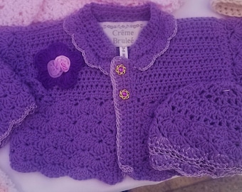 Creme Brulee' Crochet-elegant and delicate sweater set for baby up to 12 months