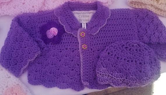 Creme Brulee' Crochet-elegant and delicate sweater set for baby up to 12 months